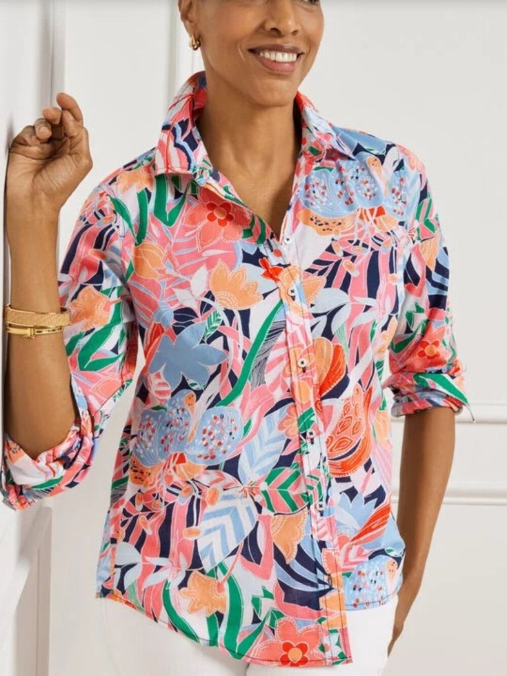 Talbots Cotton Button Front Shirt Marvelous Floral Blouse Small
